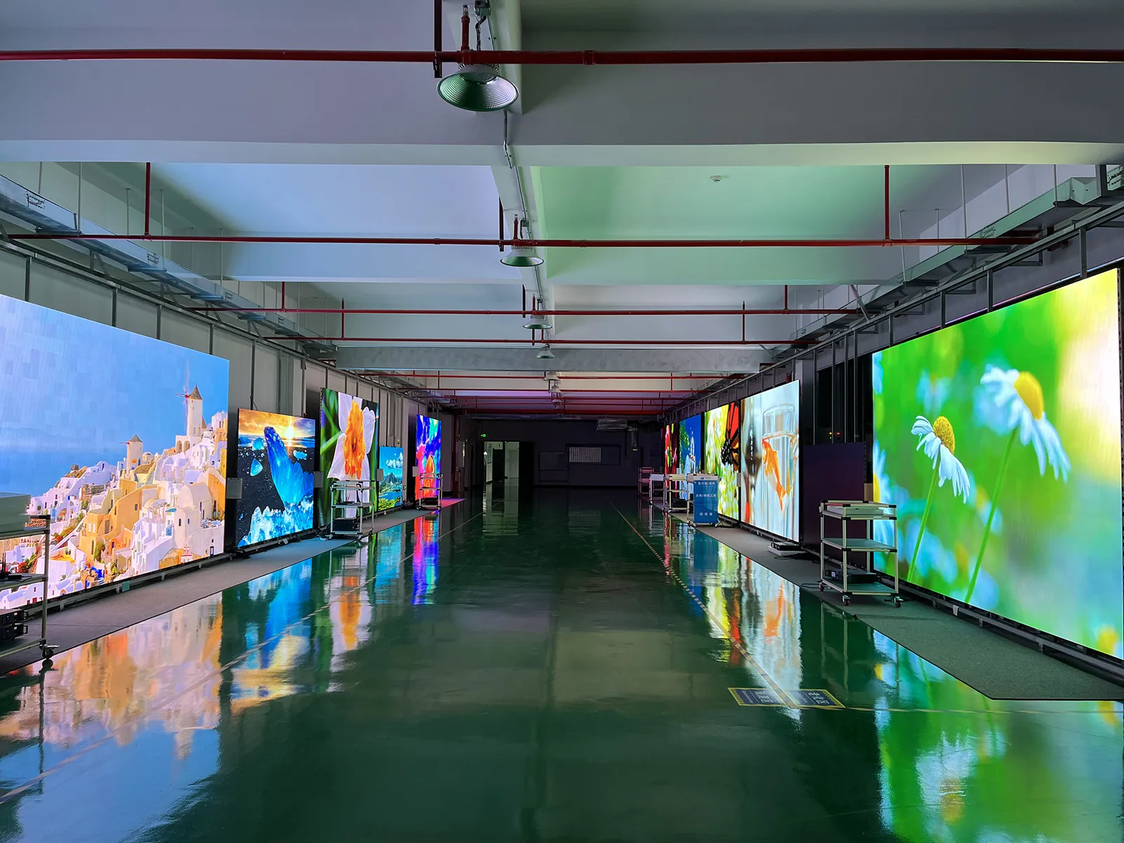 HLD testing and aging hall with displays running