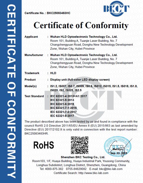 RoHS Certificate of Conformity — IS series
