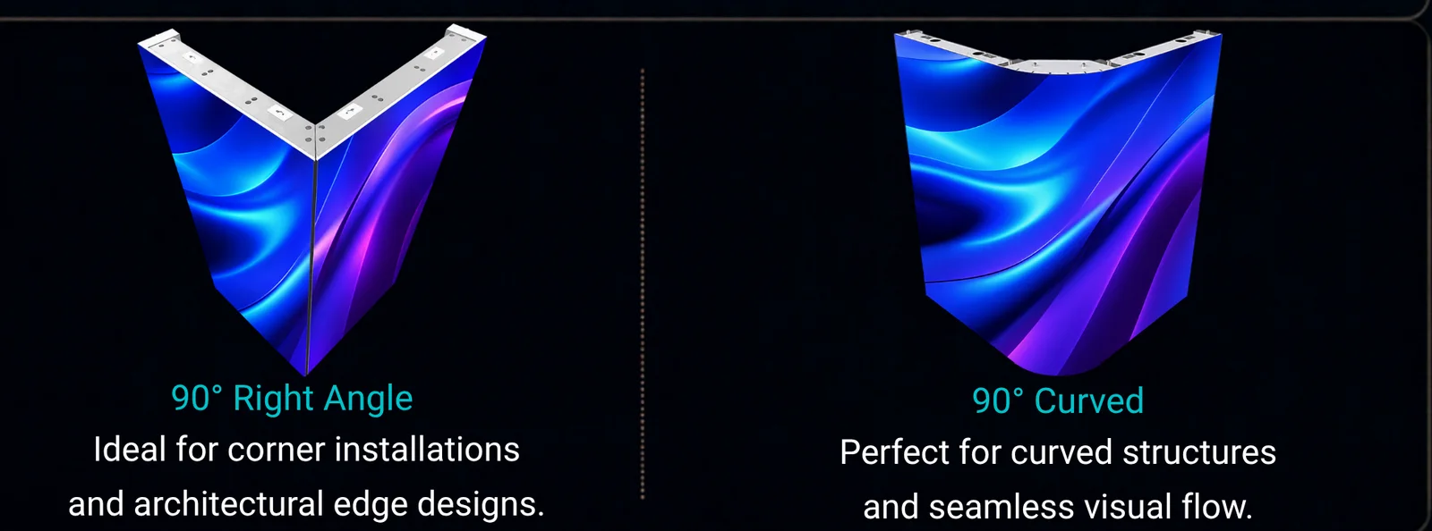 90° right-angle and 90° curved installations