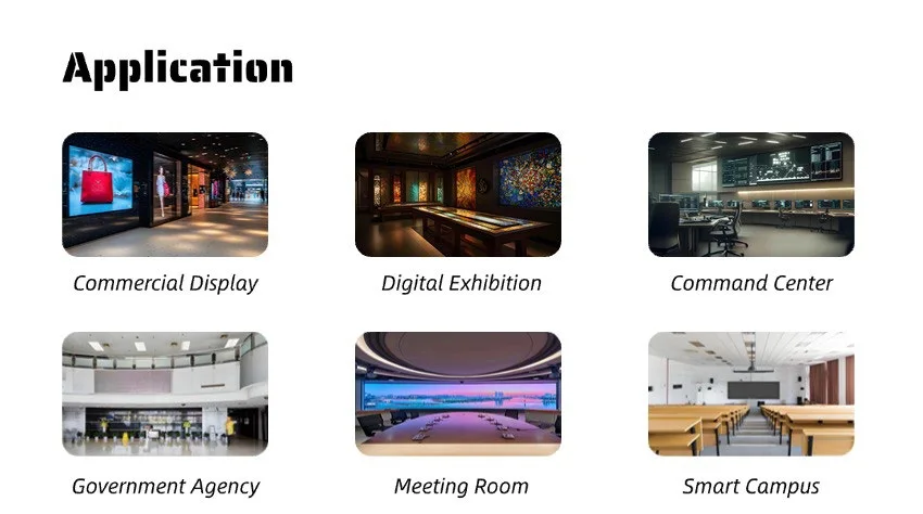 LS Series applications: commercial display, digital exhibition, command center, government agency, meeting room, smart campus