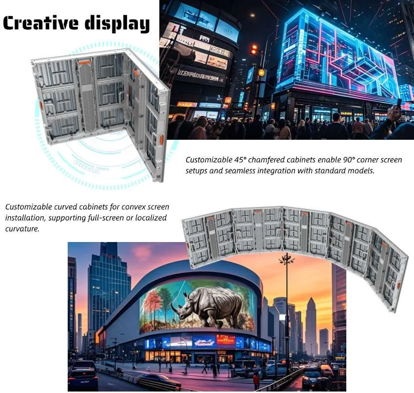 Corner and curved outdoor screens built from SA Series cabinets